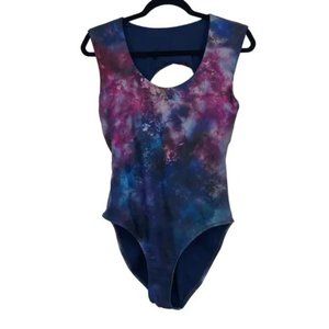 Athleta Size Medium Supernova Tie Dye Galaxy One Piece Swimsuit Womens Purple